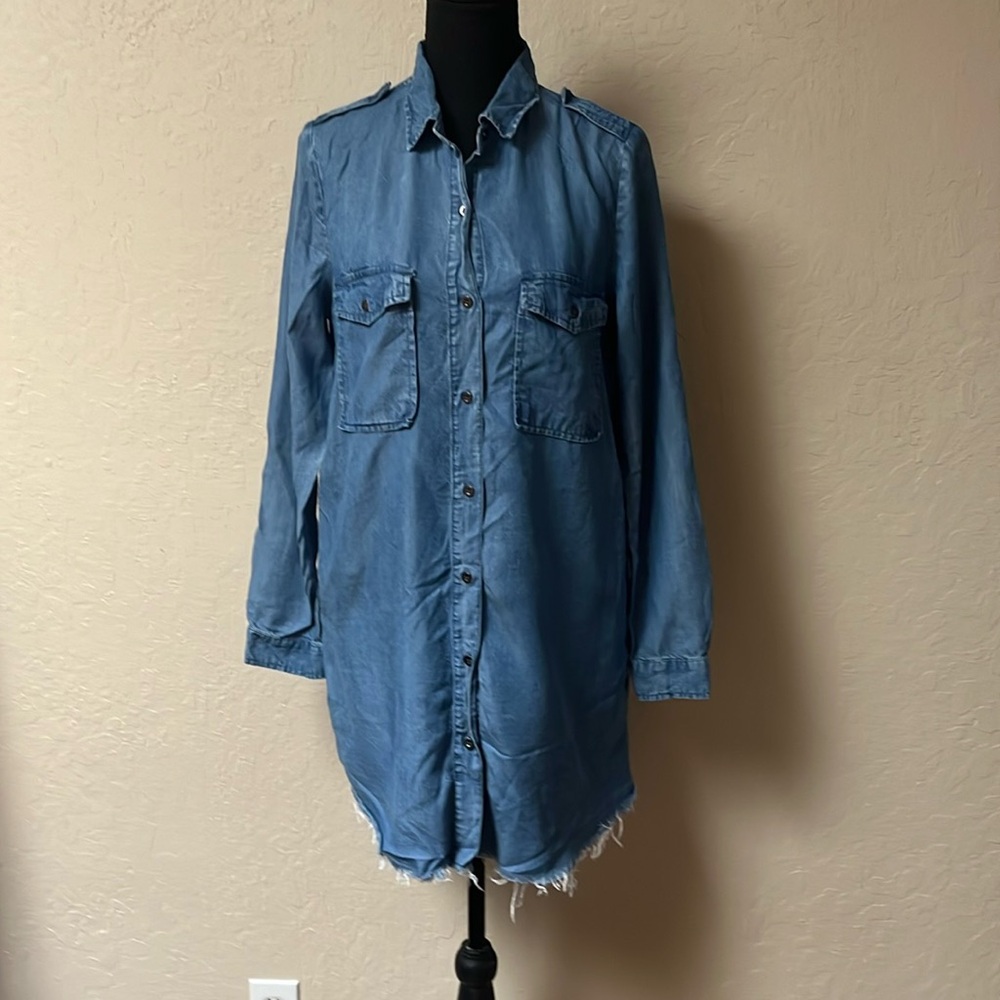 Forever 21 Light Blue Long Sleeve Denim Shirt Dress